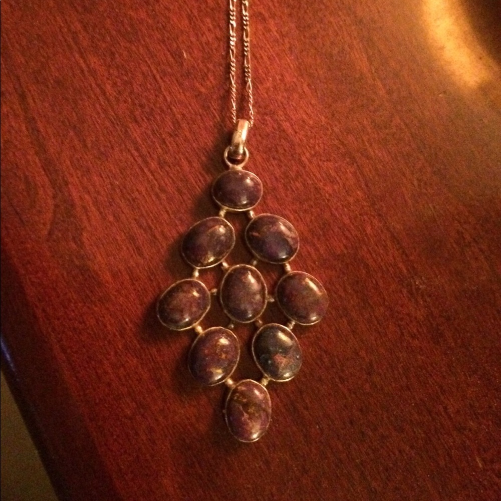Purple Mojave turquoise pendant sterling chain